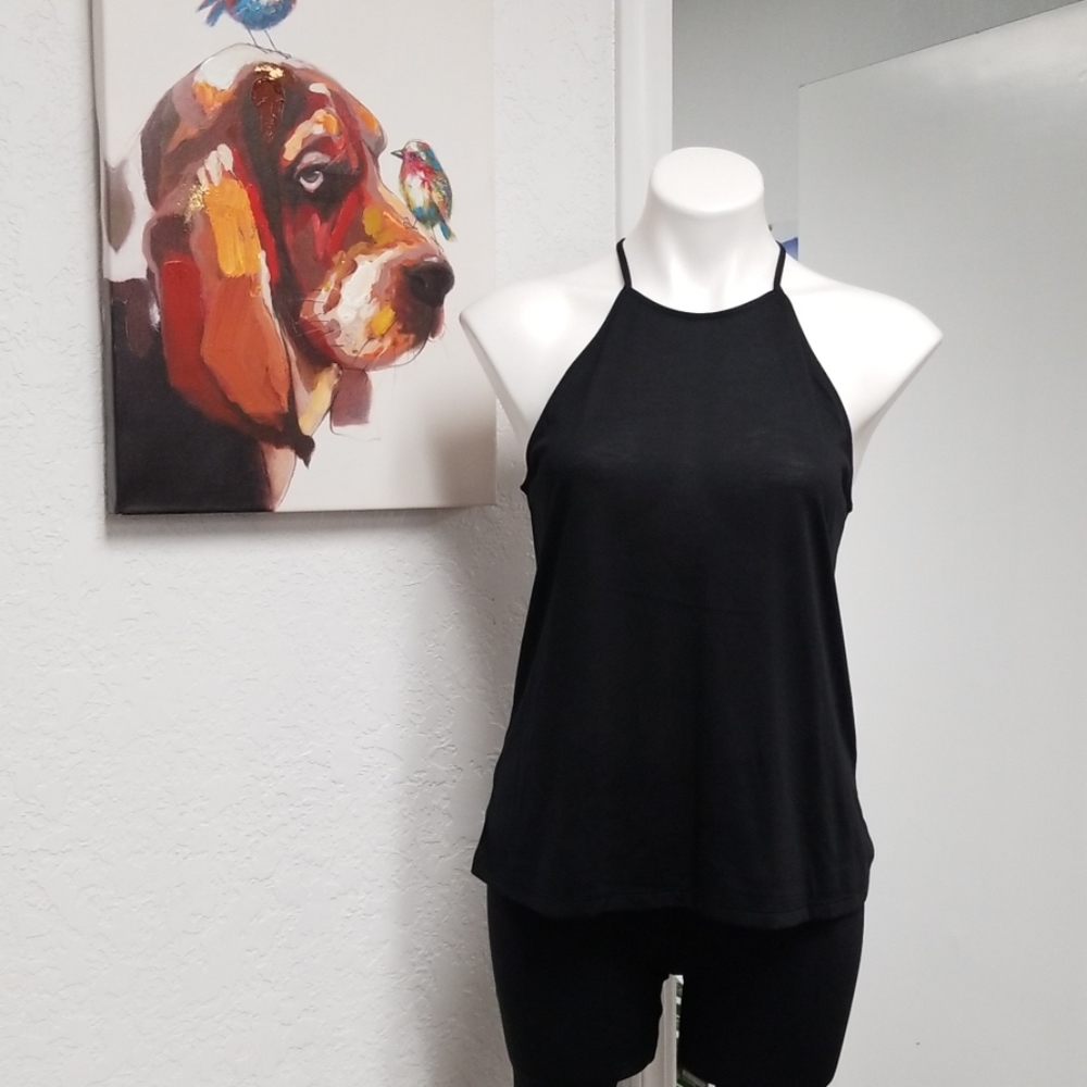 Black high neck flowy tank